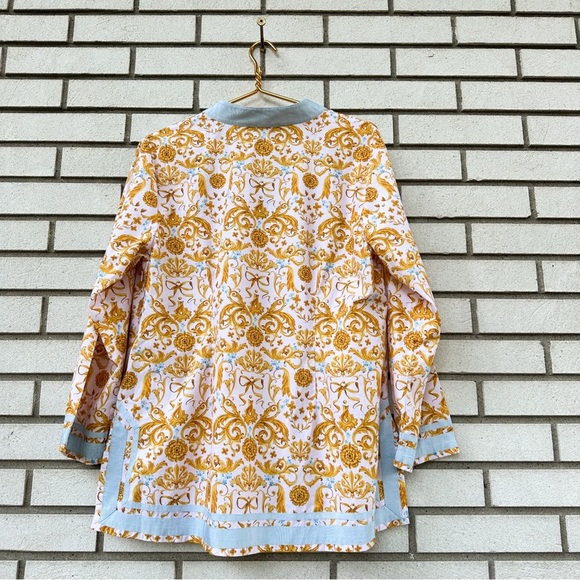 NicoBlu Capri Tunic Blush Pink Gold French Regency Ribbon Print Cotton XL Boho - Picture 10 of 10